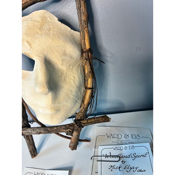 Woodland Spirit Rawhide Mask Sculpture Nick Elzay Mixed Media Folk Art Signed - Picture 5 of 13